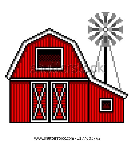 Pixel art american farm detailed illustration isolated vector