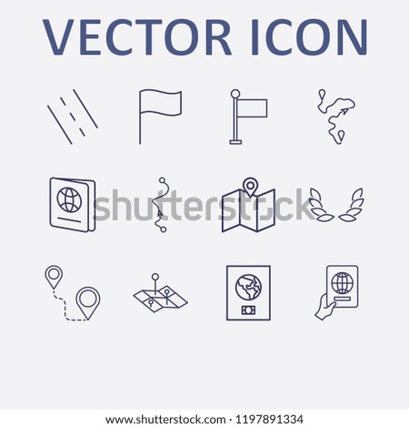 Outline 12 country icon set. wheat, foreign passport, distance, foreign passport with hand, distance map and road vector illustration