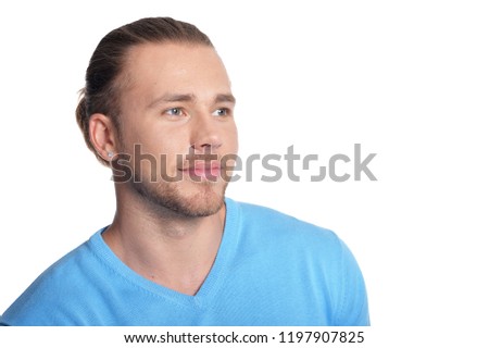Portrait of a handsome hipster man on white background