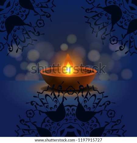 Abstract beautiful Happy Diwali background. Burning candle on dark background. EPS 10