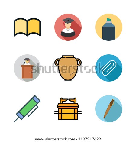 education icon set. vector set about hebrew, paper clip, lecture and pen icons set.