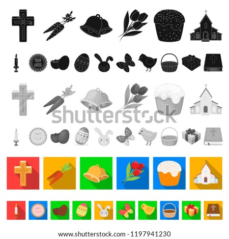 Easter is a Christian holiday flat icons in set collection for design. Easter attributes vector symbol stock web illustration.