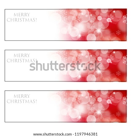 Set of elegant Christmas banners with bokeh and stars. Three Christmas horizontal banners with bokeh, shining snowflakes, stairs. New year and Christmas card illustration. Set of color abstrat card.