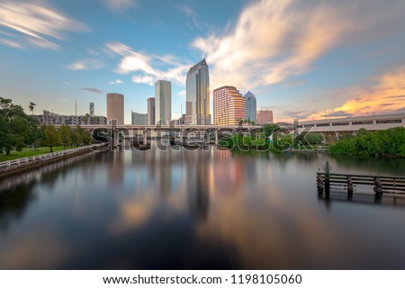 Tampa Skyline Sunset Reflection