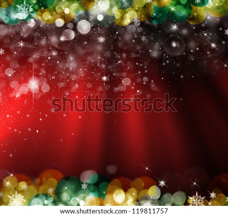 Christmas with defocused lights. Red background