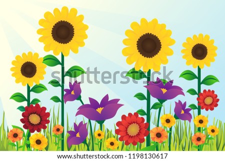 A vector illustration of Sunflowers Floral Design Background 
