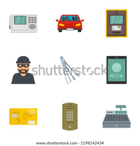 Money security icon set. Flat set of 9 money security vector icons for web design
