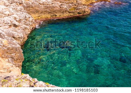 Green and blue crystalline water on the seacoast of Cap Martin