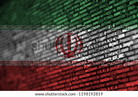 Iran flag  is depicted on the screen with the program code. The concept of modern technology and site development Royalty-Free Stock Photo #1198192819