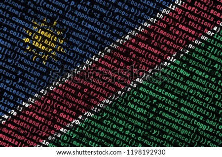 Namibia flag  is depicted on the screen with the program code. The concept of modern technology and site development
