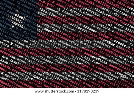 Liberia flag  is depicted on the screen with the program code. The concept of modern technology and site development