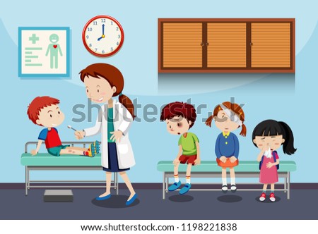 A doctor helping kids illustration