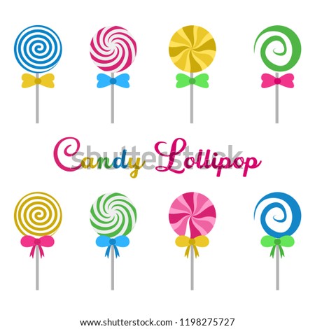 Candy lollipop round spiral delicious flat design cartoon vector illustration - set of sweet colorfull candys icon