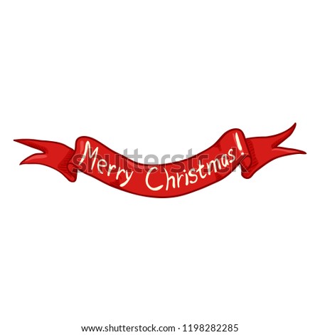 Vector Single Red Ribbon with Text - Merry Christmas