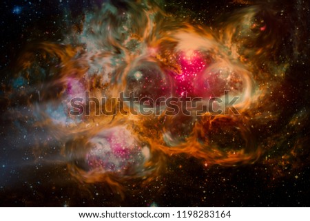 Surreal fantasy galaxy landscape,  space nebula, dust clouds and stars formed alien beetle character which looks at us.  Elements of this image furnisfurnished by NASA.