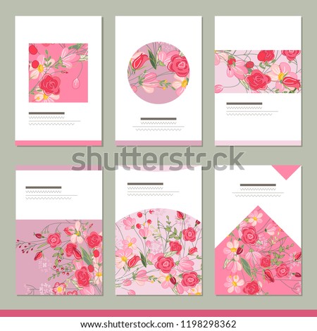 Set with six floral romantic templates. Roses and herbs