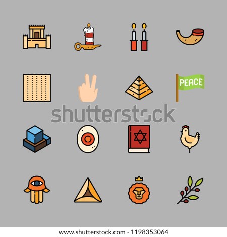 religious icon set. vector set about hebrew, candle and peace icons set.