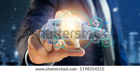 View of a Man holding a Smartcar with checkings 3d rendering
