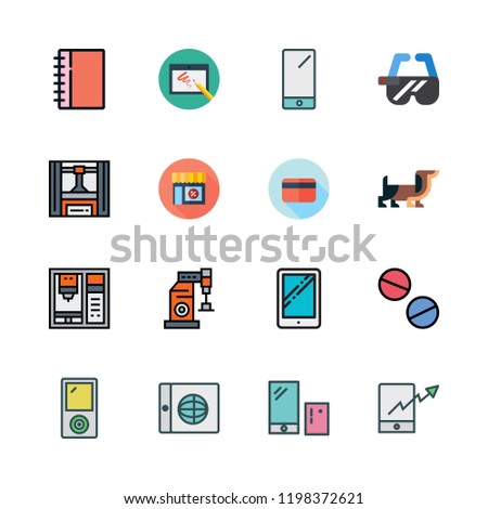 smart icon set. vector set about smartphone, ar glasses, industrial robot and writer icons set.