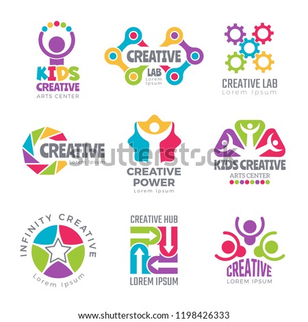 Creative logo templates. Colorful abstract logotypes for developers creators science symbols thinking icon vector elements. Creativity logotype abstract, logo colorful of set illustration