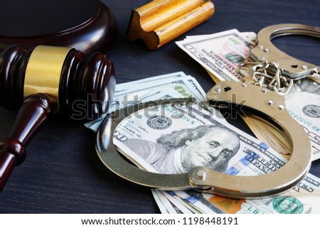 Bail bond. Corruption. Gavel, handcuffs and money. Royalty-Free Stock Photo #1198448191