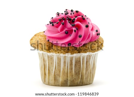 Strawberry cupcake on white background
