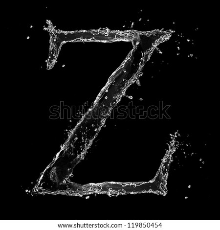 Water splashes letter "Z" isolated on black background
