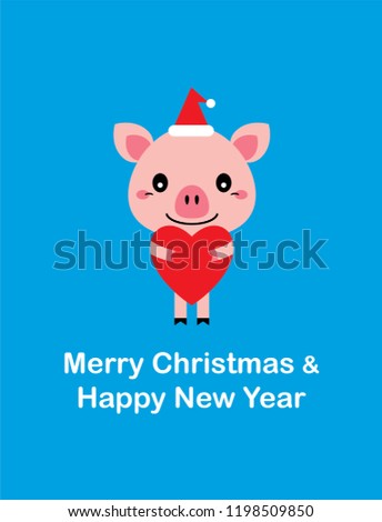 cute fat pig cartoon merry christmas greeting card vector