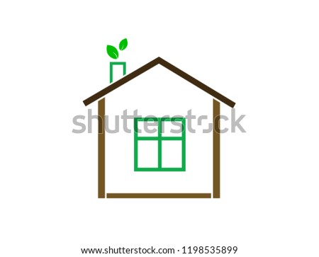 Icon of bio (eco) house with foliage (roof, window) on a white background.
