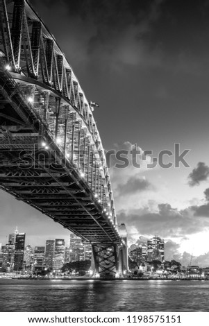The black and white version of Sydney Harbour Bridge.