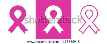 Pink ribbon. Breast cancer awareness. Three styles. Vector illustration, flat design
