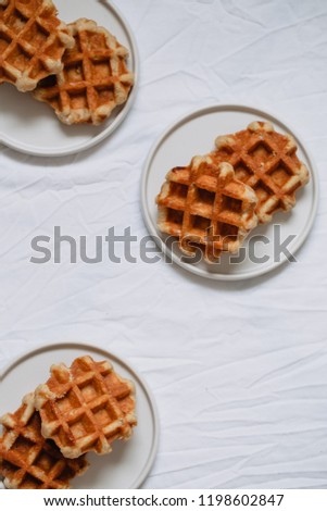 Belgian waffles background. Flat lay, top view