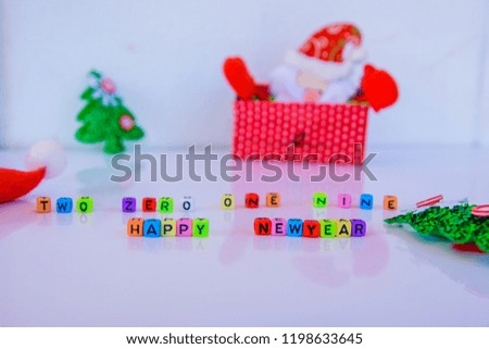 happy new year 2019 made of beads on the white background.