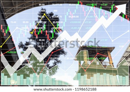 Stock financial index background of successful investment on travel business and tourist industry profit data with graph chart and numbers.
