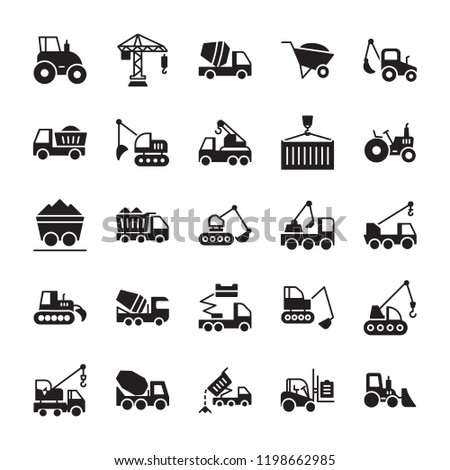 Construction Machinery Glyph Vector Icons 
