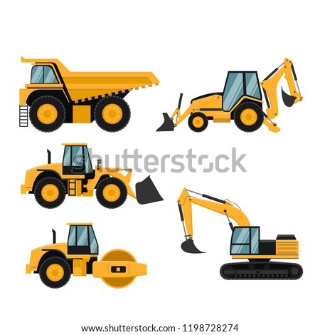 Set of heavy construction and mining machinery