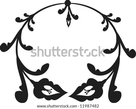 Drawing of Arum Lily frame elements with butterflies. One color.