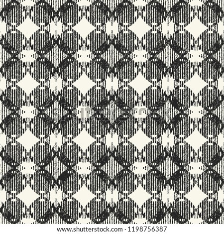 Monochrome Ornamental Checked Motif Variegated Textured Background. Seamless Pattern.