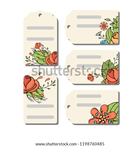 Set of cards whith cute simple floral design. Doodle flower collection