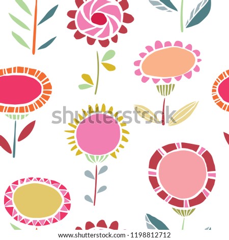 Vector vibrant folk floral seamless pattern background. Ideal for fabrics, textiles, scrapbooking, wallpapers and crafts.