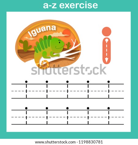Alphabet Letter I-iguana exercise,paper cut concept vector illustration