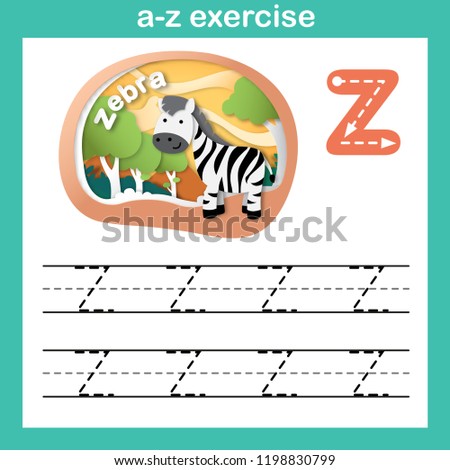 Alphabet Letter Z-zebra exercise,paper cut concept vector illustration