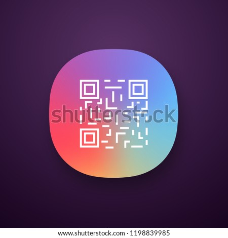 QR code app icon. UI/UX user interface. Matrix barcode identification. 2D data code. Two-dimensional barcode. Web or mobile application. Vector isolated illustration
