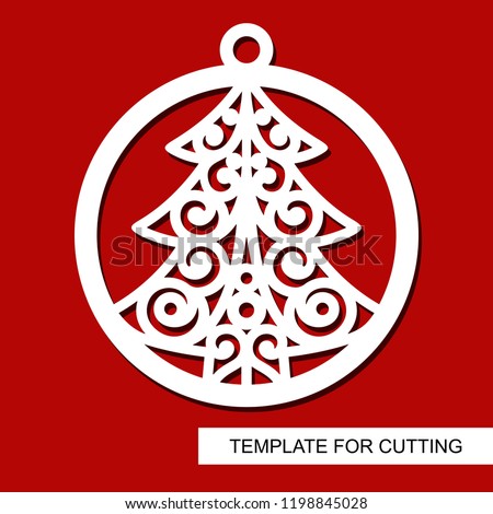 Lace christmas tree in a ball. Template for laser cutting, wood carving, paper cut and printing. New Year theme. Vector illustration.