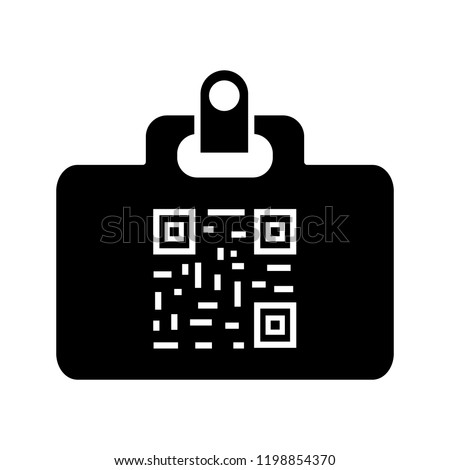 QR code identification card glyph icon. Name badge with matrix barcode. ID card with 2D code. Two dimensional barcode data. Silhouette symbol. Negative space. Vector isolated illustration