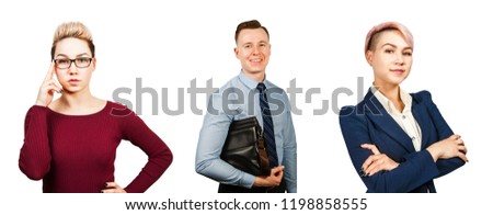 Set of portraits of young business people isolated on a white background.