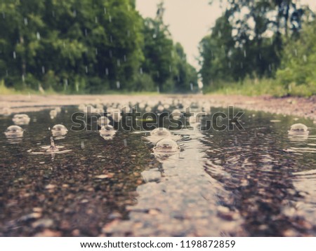 Puddle with bubbles on the road during the rain Royalty-Free Stock Photo #1198872859