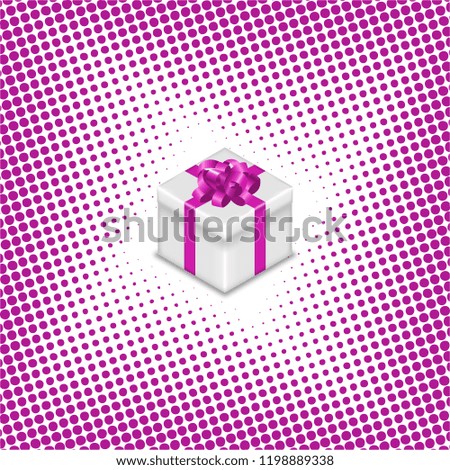 Gift box with ribbon and bow on halftone background,  illustration.