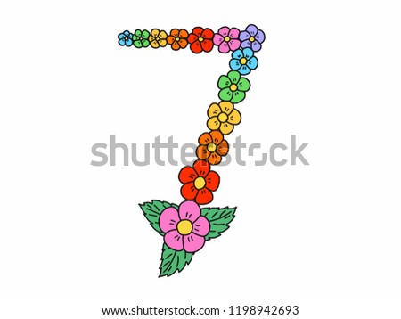 hand draw colorful flowers number doodle vector on white background