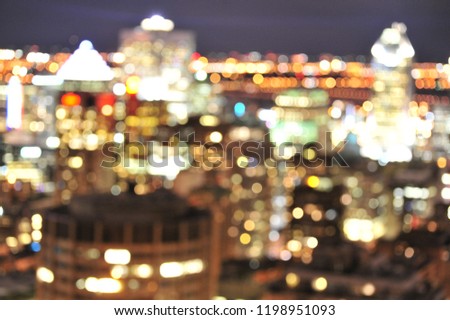 A blurry view of the Montreal skyline taken from Mount Royal